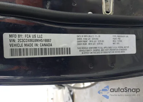 2021 Dodge Charger Sxt Rwd из США, поврежденный, VIN 2C3CDXBG8MH519887